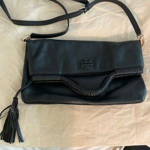 Black leather Tory Burch crossbody convertible purse